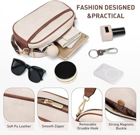 حقائب كروس جلدية للنساء: حقائب يد جلدية نباتية مع حقيبة كتف مصممة بحزام جيتار عريض قابل للتعديل in Kuwait