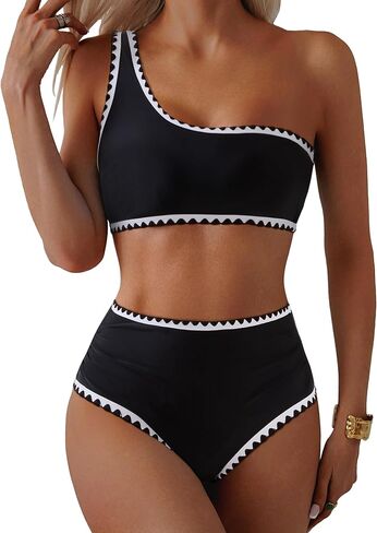 MOOSLOVER Women Bikini Sets One Shoulder High Waisted Swimsuit Whip Stitch 2 Piece Bathing Suits in Saudi Arabia