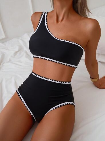 MOOSLOVER Women Bikini Sets One Shoulder High Waisted Swimsuit Whip Stitch 2 Piece Bathing Suits in Saudi Arabia