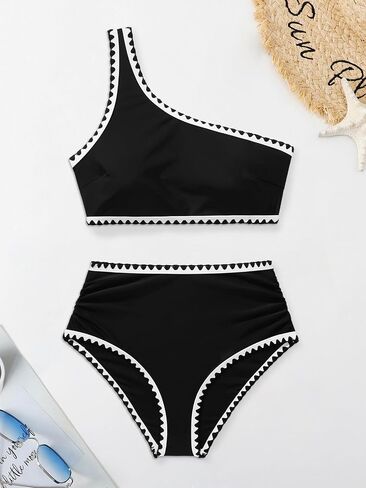 MOOSLOVER Women Bikini Sets One Shoulder High Waisted Swimsuit Whip Stitch 2 Piece Bathing Suits in Saudi Arabia