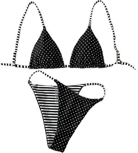WDIRARA Women's Polka Dots Striped Bikini Set Triangle Swimsuit Two Piece Bathing Suit in Saudi Arabia