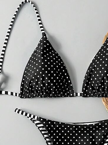 WDIRARA Women's Polka Dots Striped Bikini Set Triangle Swimsuit Two Piece Bathing Suit in Saudi Arabia