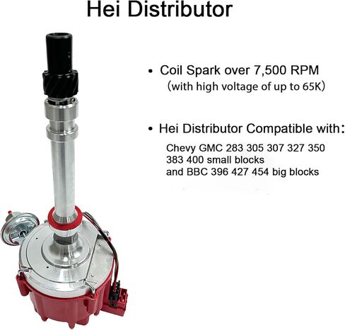 850001R HEI HEI DUSIBTIR مع CAP و ROTOR متوافق مع CHEVY GMC 283 305 307 327 350 383 400 كتل صغيرة و BBC 396 427 454 كتل كبيرة ، 7500 دورة في الدقيقة 65 كيلو كيل ، DD-SBC-HEI-V8 in Kuwait