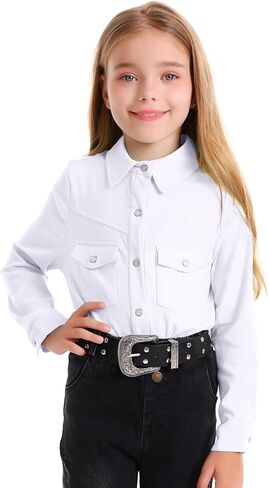 Girls Western Shirt Long Sleeve Collared Retro Button Down Snap Shirts for Teen Cowgirl Style Country Top 5-16 Years in Saudi Arabia
