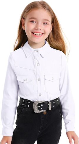 Girls Western Shirt Long Sleeve Collared Retro Button Down Snap Shirts for Teen Cowgirl Style Country Top 5-16 Years in Saudi Arabia