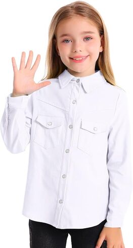 Girls Western Shirt Long Sleeve Collared Retro Button Down Snap Shirts for Teen Cowgirl Style Country Top 5-16 Years in Saudi Arabia