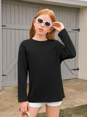 Haloumoning Girls Long Sleeve T-Shirts Kids Fall Oversized Tops Casual Crewneck Tees 5-14 Years in Saudi Arabia