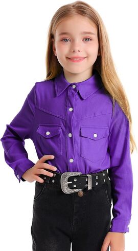 Girls Western Shirt Long Sleeve Collared Retro Button Down Snap Shirts for Teen Cowgirl Style Country Top 5-16 Years in Saudi Arabia