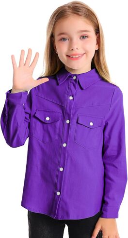 Girls Western Shirt Long Sleeve Collared Retro Button Down Snap Shirts for Teen Cowgirl Style Country Top 5-16 Years in Saudi Arabia
