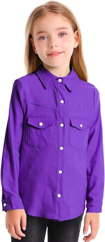 Girls Western Shirt Long Sleeve Collared Retro Button Down Snap Shirts for Teen Cowgirl Style Country Top 5-16 Years in Saudi Arabia