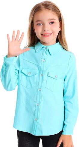 Girls Western Shirt Long Sleeve Collared Retro Button Down Snap Shirts for Teen Cowgirl Style Country Top 5-16 Years in Kuwait