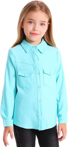 Girls Western Shirt Long Sleeve Collared Retro Button Down Snap Shirts for Teen Cowgirl Style Country Top 5-16 Years in Kuwait