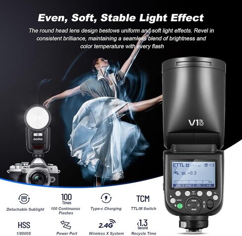 godox v1pro-n v1pro n shot flash for nikon ttl camera camera speedlite 76ws 2.4g x wireless hss 1/8000s 2980mah lithium led battion LED مصباح sub flash su-1 (إصدار الولايات المتحدة الأمريكية) in Saudi Arabia