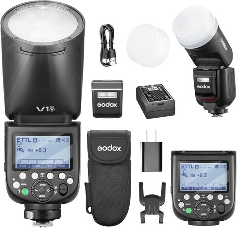 godox v1pro-n v1pro n shot flash for nikon ttl camera camera speedlite 76ws 2.4g x wireless hss 1/8000s 2980mah lithium led battion LED مصباح sub flash su-1 (إصدار الولايات المتحدة الأمريكية) in Kuwait