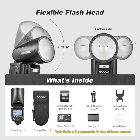 godox v1pro-n v1pro n shot flash for nikon ttl camera camera speedlite 76ws 2.4g x wireless hss 1/8000s 2980mah lithium led battion LED مصباح sub flash su-1 (إصدار الولايات المتحدة الأمريكية) in Kuwait