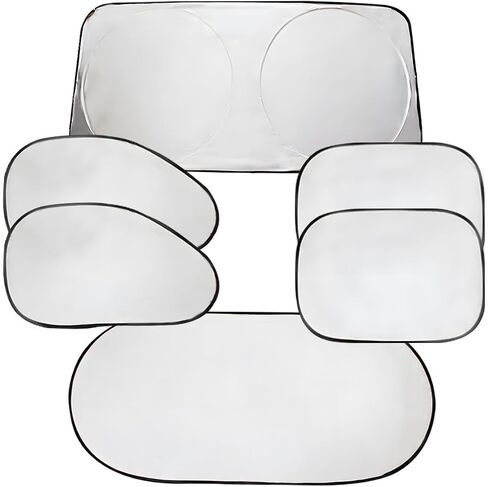 6pcs عاكسة للسيارة الزجاج الأمامي Sunshade ، وغطاء أشعة الشمس من جانب البوليستر مع حقيبة تخزين ، وملحقات حماية داخلية للمركبة العالمية للحرارة وأشعة الأشعة فوق البنفسجية درع in Saudi Arabia