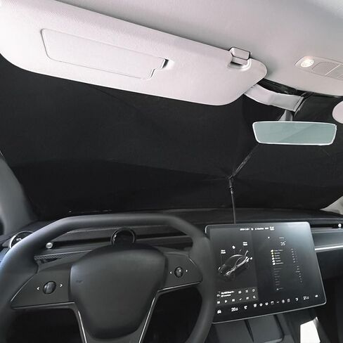 VION TESLA MODEL 3/Y Windshield Sunshade - Layer Dual -Layer Full Blackout ، نمط المظلة ، إطار غير مرئي ، ملاءمة دقيقة ، تخزين سهل - يناسب كل طراز Y و Model 3 - 2025 إصدار ترقيته in Kuwait