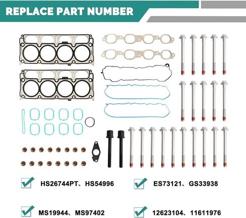 HS26744PT Cylinder Head Gasket مع مسامير الرأس لعام 2014-2020 شيفروليه سيلفرادو 1500 ضاحية Tahoe GMC Sierra 1500 Limited Yukon XL 5.3L V8 L83 استبدال HS549996 HGS4308 HS8429 in Kuwait