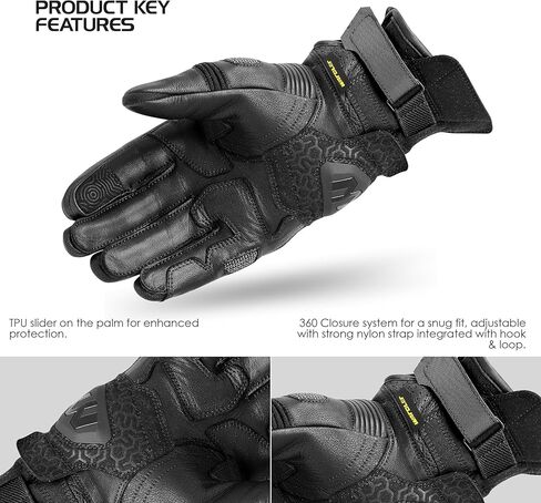 Motorcycle Gloves for Men, Full-Grain Goat Leather, Atlas, Men's Biker Gloves, TPU Knuckle Protection, Riding Racing Gloves, Touchscreen, Velcro Wrist in Kuwait