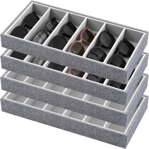 4 Pieces Velvet Sunglasses Organizer 6 Grid Sunglass Organizer Tray Velvet Glasses Tray Stackable Glasses Display Case Velvet Jewelry Tray for Women for Glasses Jewelry Watch Organizer Tray in Saudi Arabia