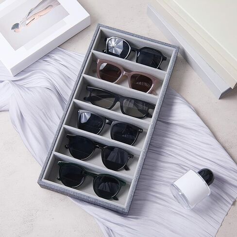 4 Pieces Velvet Sunglasses Organizer 6 Grid Sunglass Organizer Tray Velvet Glasses Tray Stackable Glasses Display Case Velvet Jewelry Tray for Women for Glasses Jewelry Watch Organizer Tray in Saudi Arabia