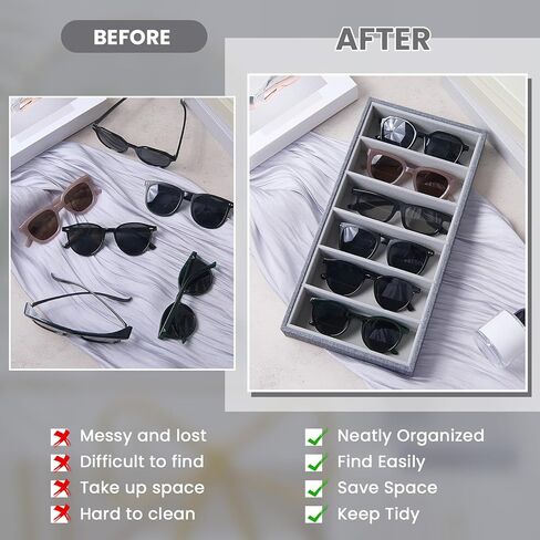 4 Pieces Velvet Sunglasses Organizer 6 Grid Sunglass Organizer Tray Velvet Glasses Tray Stackable Glasses Display Case Velvet Jewelry Tray for Women for Glasses Jewelry Watch Organizer Tray in Saudi Arabia