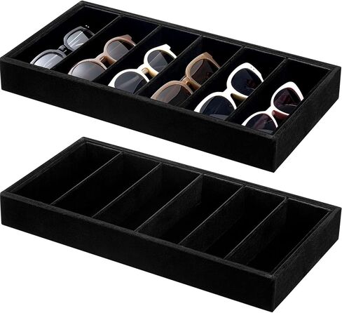 4 Pieces Velvet Sunglasses Organizer 6 Grid Sunglass Organizer Tray Velvet Glasses Tray Stackable Glasses Display Case Velvet Jewelry Tray for Women for Glasses Jewelry Watch Organizer Tray in Saudi Arabia