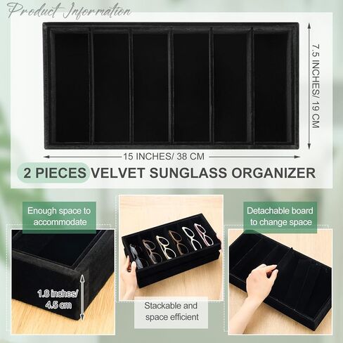 4 Pieces Velvet Sunglasses Organizer 6 Grid Sunglass Organizer Tray Velvet Glasses Tray Stackable Glasses Display Case Velvet Jewelry Tray for Women for Glasses Jewelry Watch Organizer Tray in Saudi Arabia