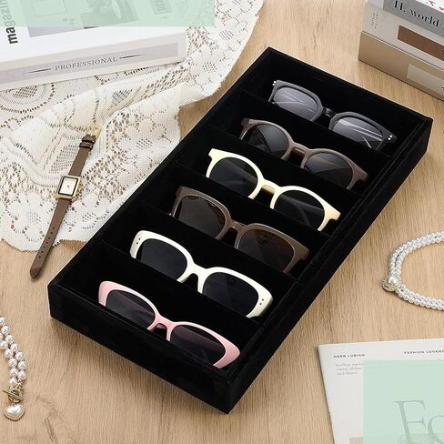 4 Pieces Velvet Sunglasses Organizer 6 Grid Sunglass Organizer Tray Velvet Glasses Tray Stackable Glasses Display Case Velvet Jewelry Tray for Women for Glasses Jewelry Watch Organizer Tray in Saudi Arabia