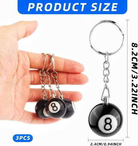 3pcs 8 ball keychain - billiards ball keyring ، إبداعية رقم 8 مفاتيح السيارات البلياردو ، الملحقات الرئيسية لعشاق البلياردو ، الهدايا التذكارية الرياضية ، الهدايا العملية للرجال والنساء in Saudi Arabia