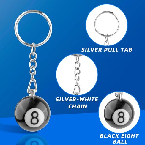 3pcs 8 ball keychain - billiards ball keyring ، إبداعية رقم 8 مفاتيح السيارات البلياردو ، الملحقات الرئيسية لعشاق البلياردو ، الهدايا التذكارية الرياضية ، الهدايا العملية للرجال والنساء in Saudi Arabia
