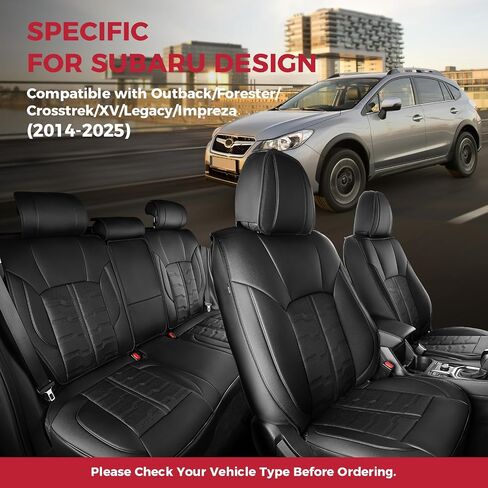 أغطية مقعد السيارة ل Outback Forester Crosstrek XV Legacy Impreza - 2014-2025 مجموعة كاملة من المقاعد الجلدية المقعد المقعد المقاوم للماء الإكسسوارات السياحية الأمامية والخلفية - اللون الأحمر الأسود in Kuwait