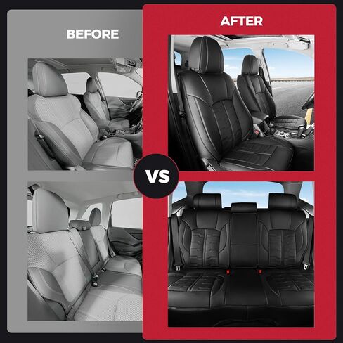 أغطية مقعد السيارة ل Outback Forester Crosstrek XV Legacy Impreza - 2014-2025 مجموعة كاملة من المقاعد الجلدية المقعد المقعد المقاوم للماء الإكسسوارات السياحية الأمامية والخلفية - اللون الأحمر الأسود in Kuwait