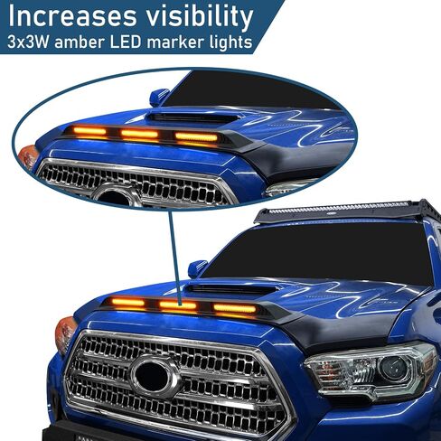 U-Box Hood Protector لتويوتا تاكوما 2016-2023 | Matte Black Bug Deflector & Stone Guard | حماية الزجاج الأمامي مع مصابيح LED العنبر | Rain & Debris Shield | تسهيل التثبيت in Saudi Arabia