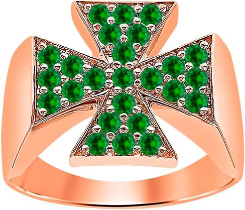 0.75 CTW Round Cut Lab التي تم إنشاؤها الخضراء Emerald 14K Gold Plated .925 Silver Cluster Cross Ring in Saudi Arabia