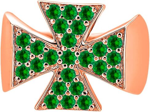 0.75 CTW Round Cut Lab التي تم إنشاؤها الخضراء Emerald 14K Gold Plated .925 Silver Cluster Cross Ring in Saudi Arabia