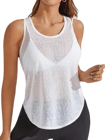 SweatyRocks Women's Scoop Neck Sleeveless Sheer Racerback Workout Tank Top Athletic Shirts in Saudi Arabia