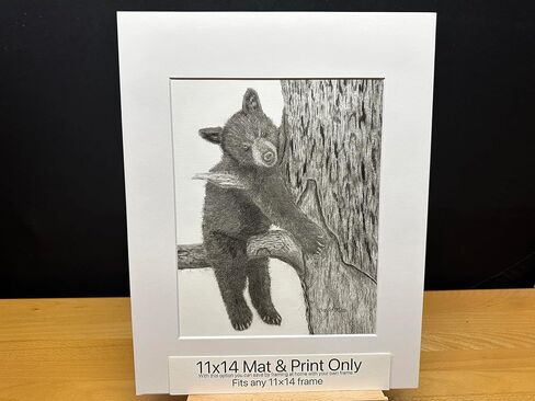 Black Bear Baby Cub Nature Wildlife Graphite Pencil Art Sketch Drawing Print Picture Limited Edition ~ بعنوان "Tree Hugger" بقلم David Allen (8x10 Mat & Print Only) in Saudi Arabia