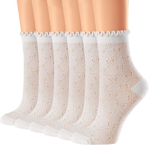 Women's Ruffle Socks,Cute sheer Thin Cotton Sock, Friily Cuff,Cool Lace Elegant Socks,Girl's Sock 6 Pack (Size5-9) in Saudi Arabia