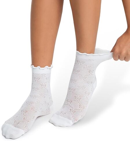 Women's Ruffle Socks,Cute sheer Thin Cotton Sock, Friily Cuff,Cool Lace Elegant Socks,Girl's Sock 6 Pack (Size5-9) in Saudi Arabia