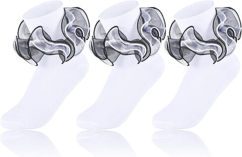 Women Ruffle Socks with 4-Layer Big Frilly Lace Turn Cuff Dress Socks Adult Soft Cotton Fancy Frilly Sock in Kuwait