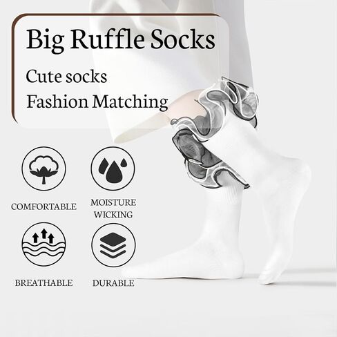 Women Ruffle Socks with 4-Layer Big Frilly Lace Turn Cuff Dress Socks Adult Soft Cotton Fancy Frilly Sock in Kuwait