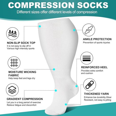 Genovega 3 Packs Wide Calf Compression Socks for Women Men Knee Hight S/M-4XL for Gifts in Kuwait
