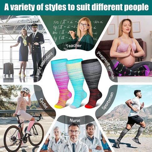 Genovega 3 Packs Wide Calf Compression Socks for Women Men Knee Hight S/M-4XL for Gifts in Kuwait