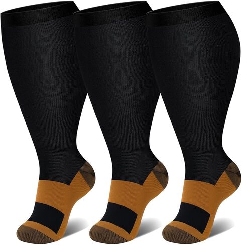 Genovega 3 Packs Wide Calf Compression Socks for Women Men Knee Hight S/M-4XL for Gifts in Kuwait