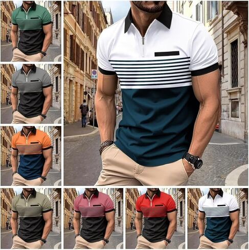 Men's Polo Shirts Short Sleeve 2025 Casual Polo T Shirt Color Block Slim Fit Golf Shirts with Pocket in Saudi Arabia