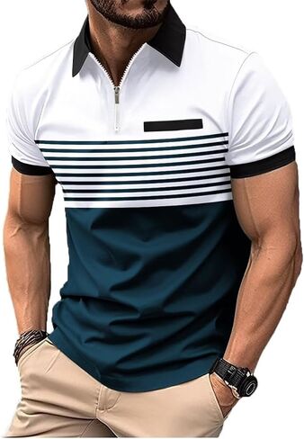 Men's Polo Shirts Short Sleeve 2025 Casual Polo T Shirt Color Block Slim Fit Golf Shirts with Pocket in Saudi Arabia