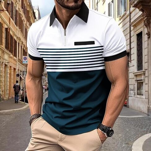 Men's Polo Shirts Short Sleeve 2025 Casual Polo T Shirt Color Block Slim Fit Golf Shirts with Pocket in Saudi Arabia