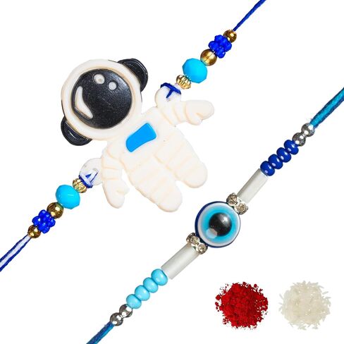 Rakhi للأخ و Bhabhi | مجموعة من 2 Rakhi مع Roli Chawal وبطاقة المعايدة | مجموعة الهدايا راكشاباندهان in Kuwait