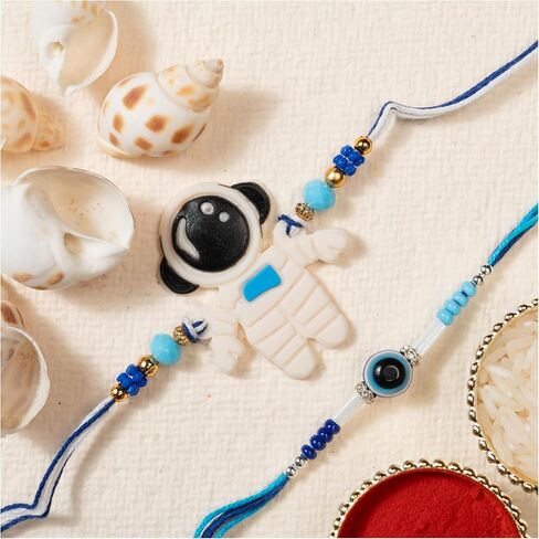 Rakhi للأخ و Bhabhi | مجموعة من 2 Rakhi مع Roli Chawal وبطاقة المعايدة | مجموعة الهدايا راكشاباندهان in Kuwait